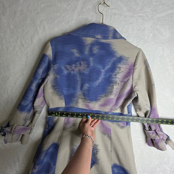Anthropologie Elevenses sz8 Vintage Trench Blue Pink OffWhite Abstract Babydoll - Picture 12 of 15